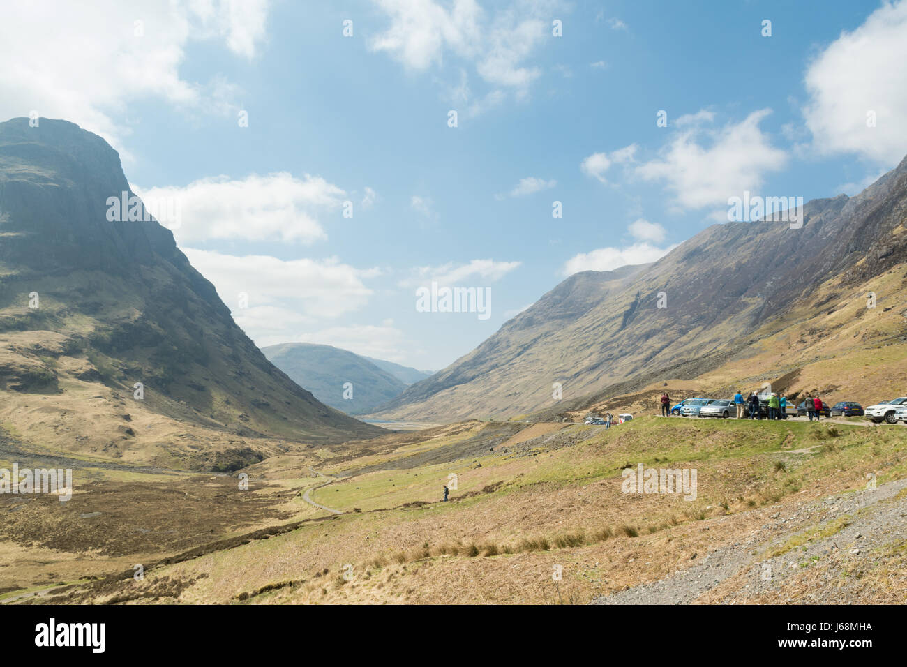 Glencoe-Touristen bei den Three Sisters Sicht, Glencoe, Schottland, UK Stockfoto