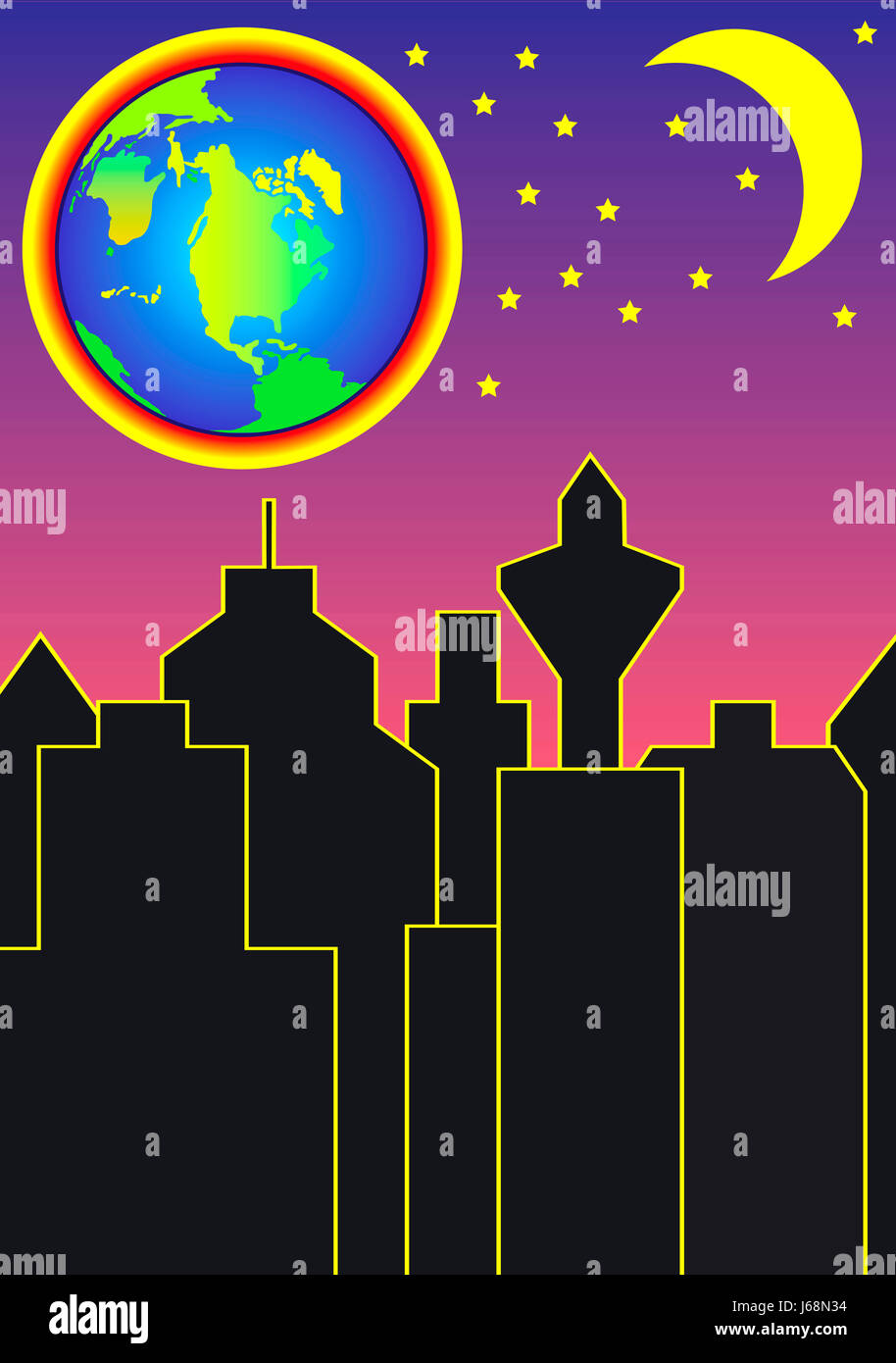 Skyline Silhouette Globus Stockfoto