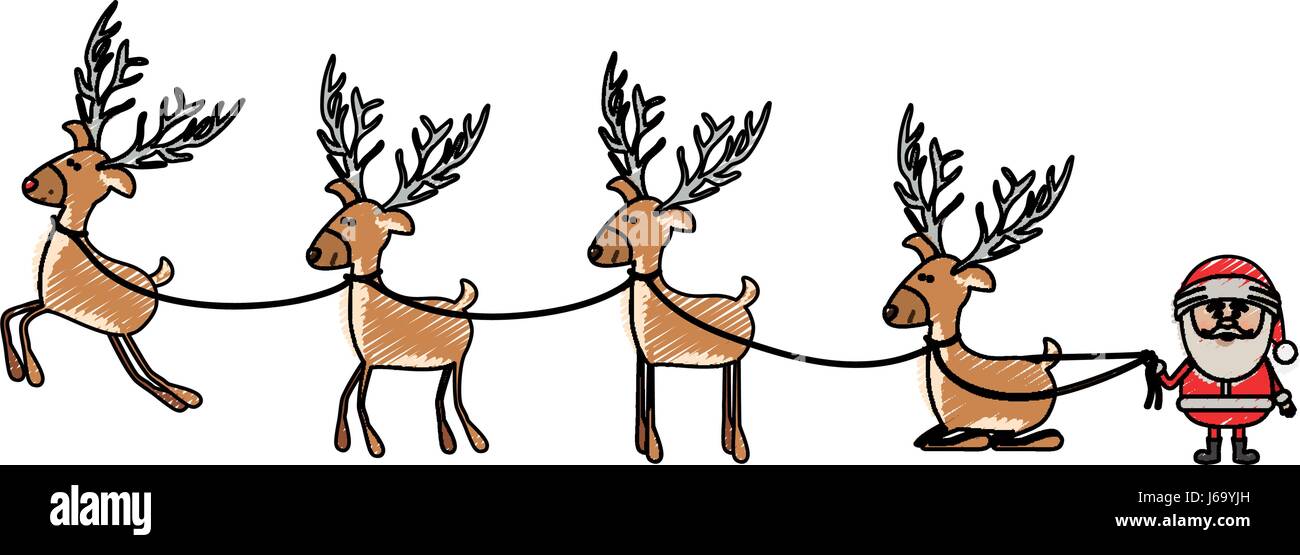 Farbe Kreide Streifen Karikatur lustige Rentiere und Weihnachtsmann