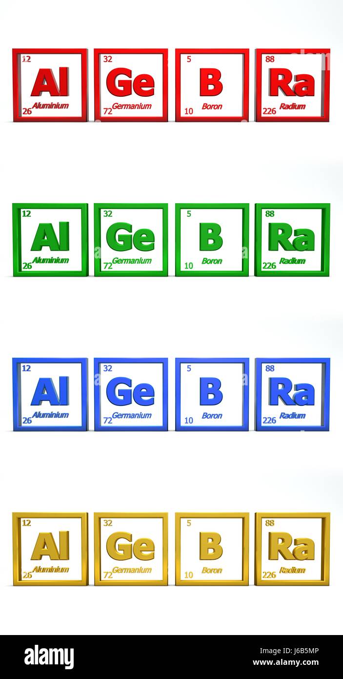 chemische Formel Algebra Wortelemente Wissenschaft blau isolierte Modell-design Stockfoto