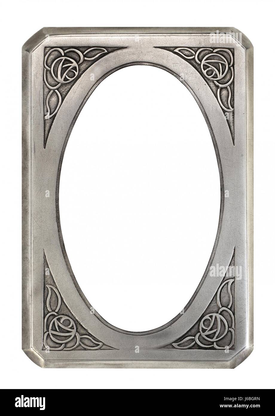 Art Deco Silber-verzierten ovalen Rahmen entworfen Rahmen Clasic klassische Kunst Silber Stockfoto