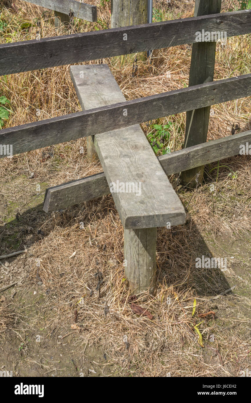 Land-Stil auf einem ländlichen Wanderroute durch ein Feld. Stockfoto