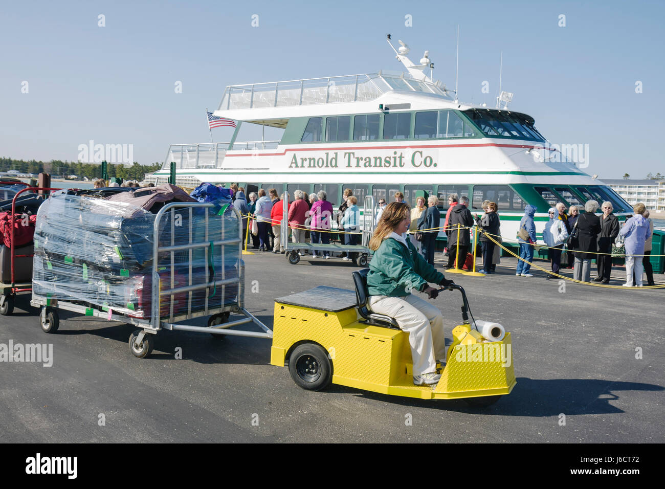 Michigan Mackinaw City, Mackinac historischer State Parks Park, Straße von Mackinac, Lake Huron, Arnold Ferry Line Dock, Arnold Transit Company, Mackinac Island Stockfoto