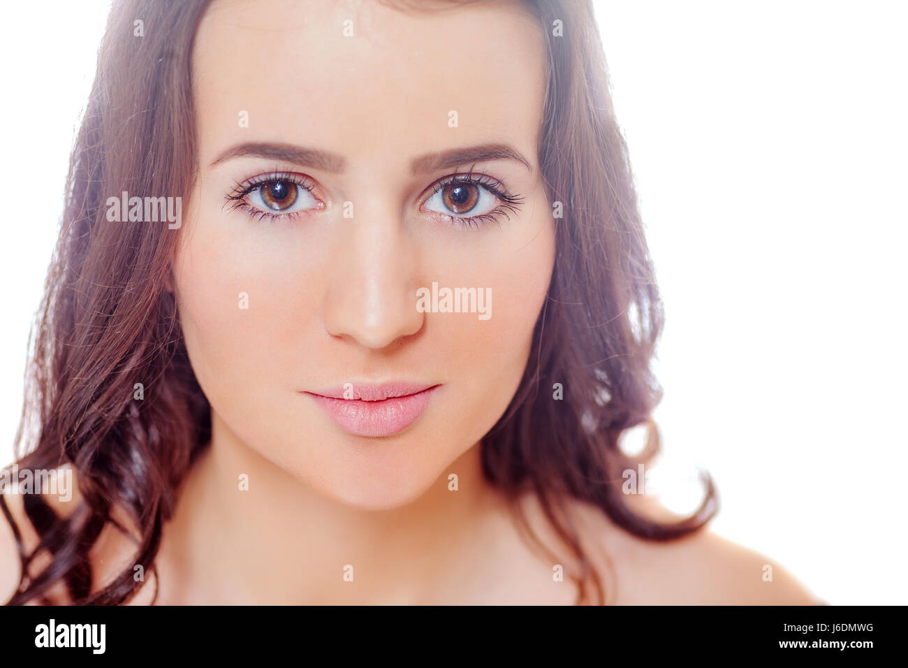 Haut und Schönheitspflege - junge schöne Frau, isoliert Stockfoto