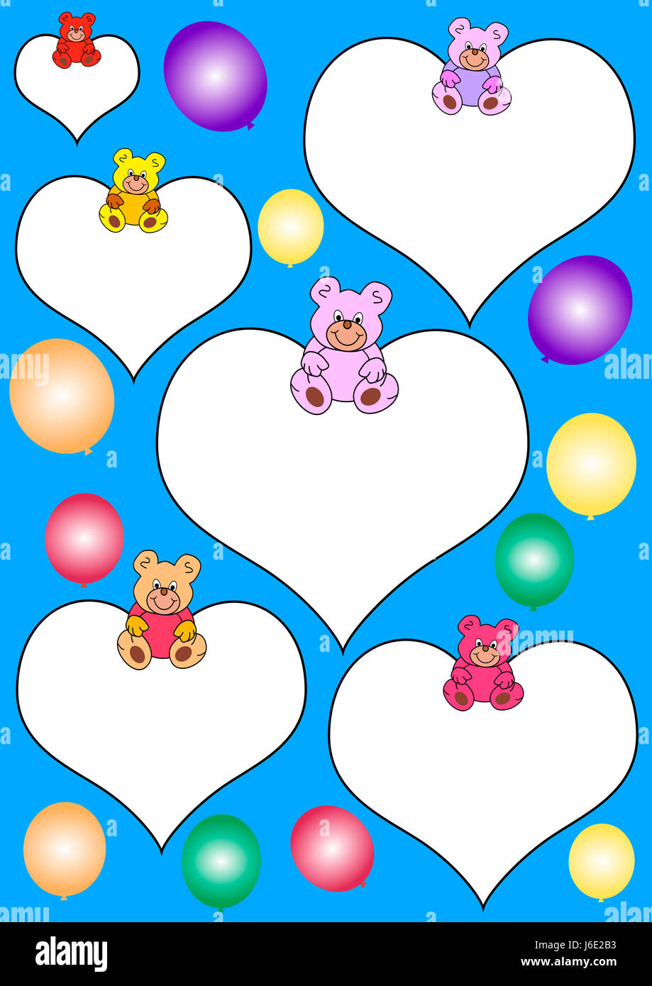 weißen Herzen mit Teddys und Luftballons Stockfoto