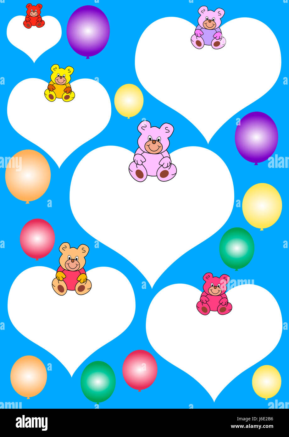 weißen Herzen mit Teddys und Luftballons Stockfoto