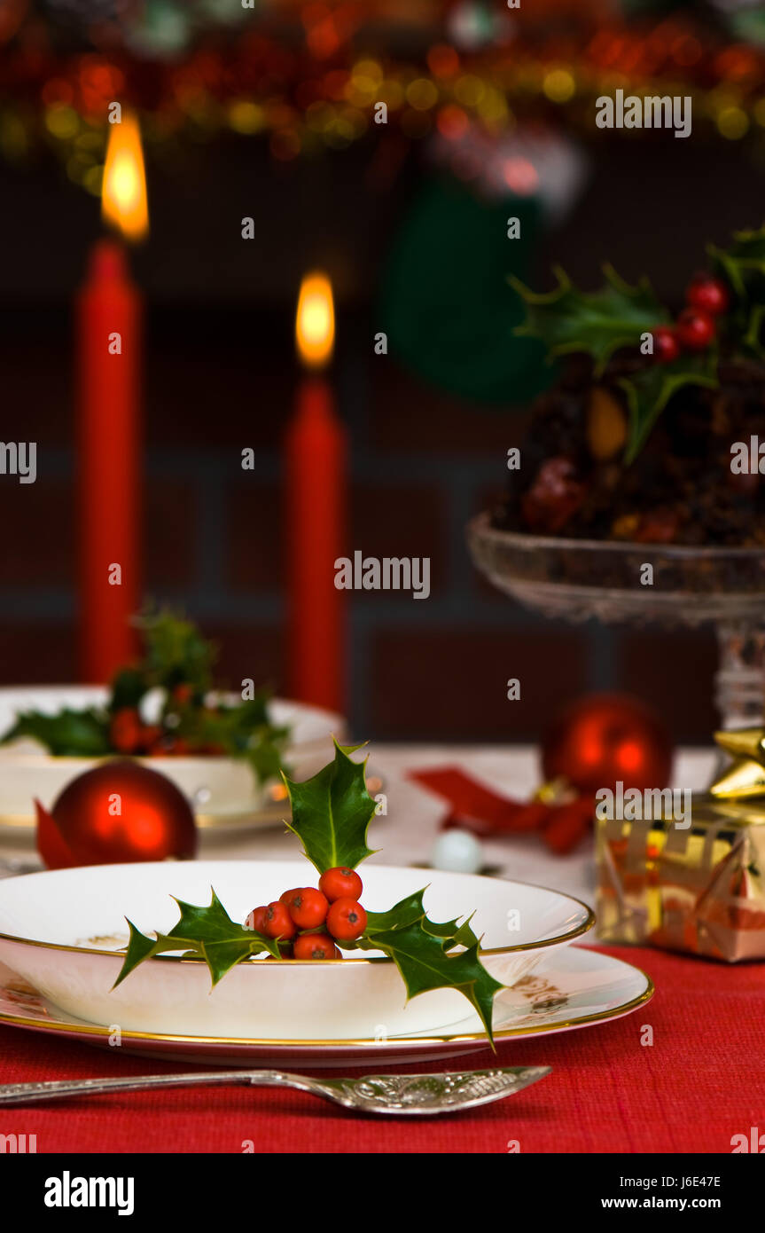 festliche Weihnachten Einstellung Tabelle Weihnachten x-mas Glas Kelch Becher vorhanden Essen Stockfoto