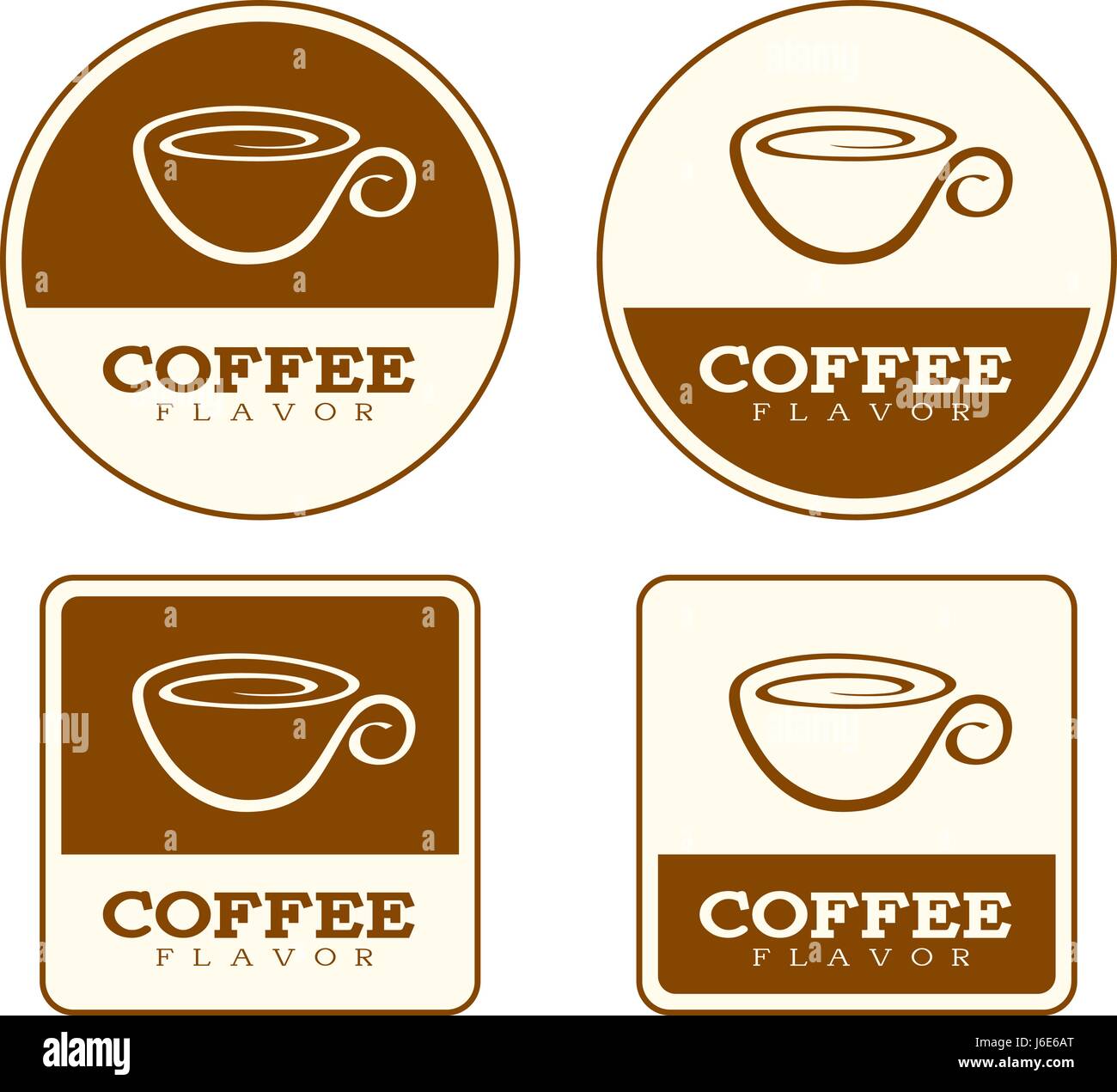 Vier Speisen Etikettendesigns mit einer Kaffee-Design und Illustration. Stock Vektor