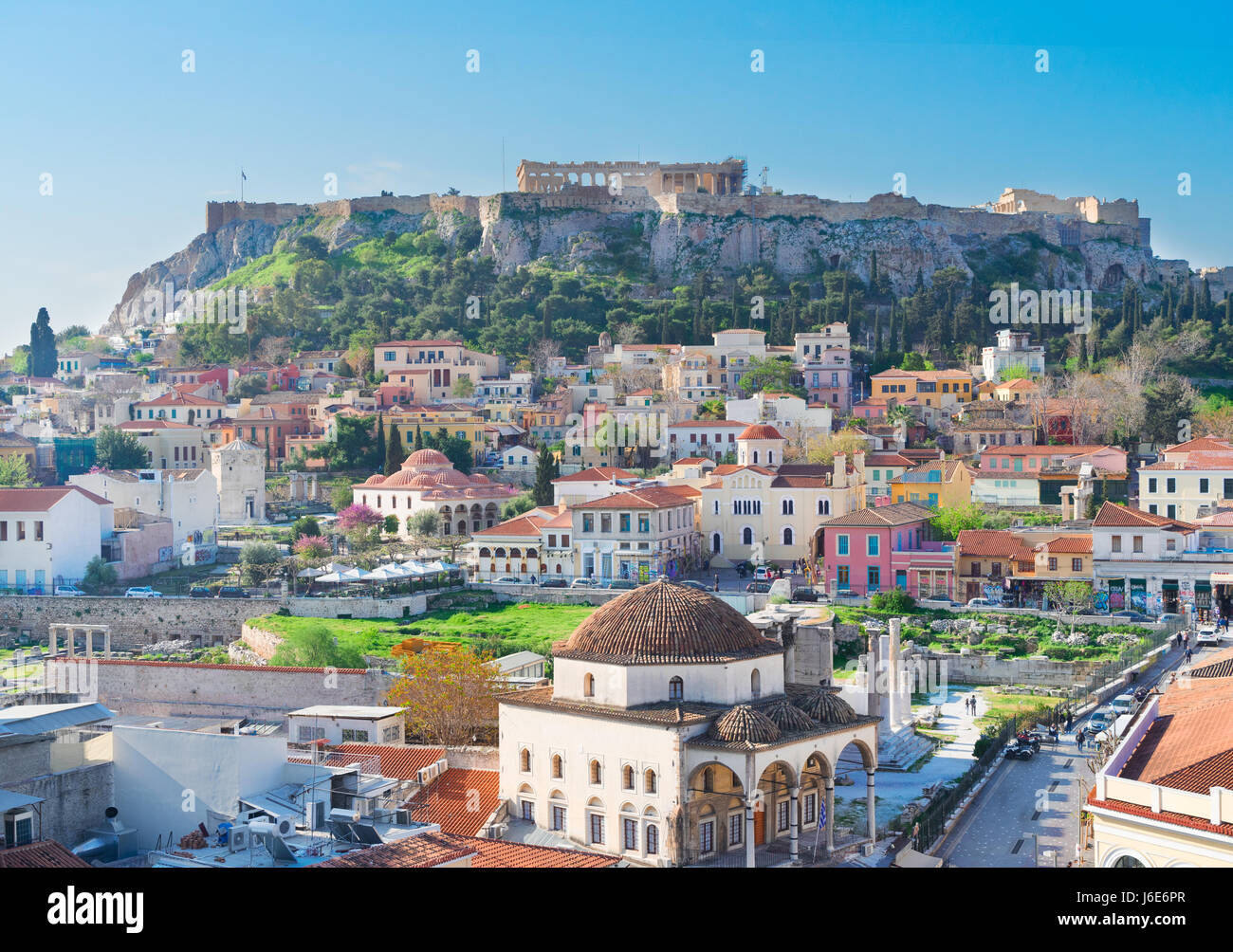 Skyline von Athenth mit Akropolis Stockfoto