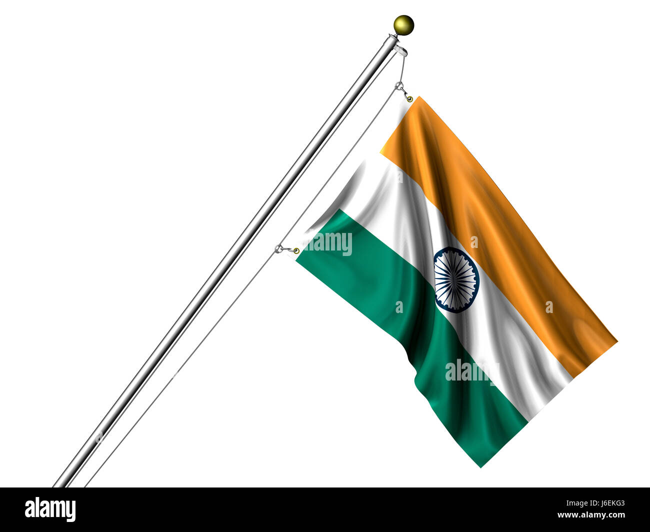 Asien-Indien Flag Inder isoliert Pole isoliert Farbe Asien Indien Fahnenstange Stockfoto