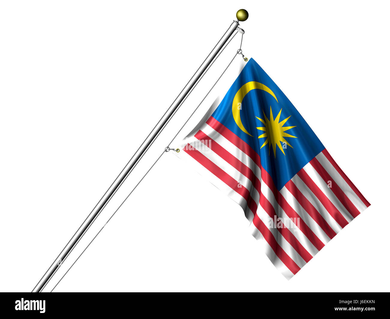 Asien Malaysia Flag asiatische isoliert Pole isoliert Farbe Asien Malaysia Fahnenstange Stockfoto