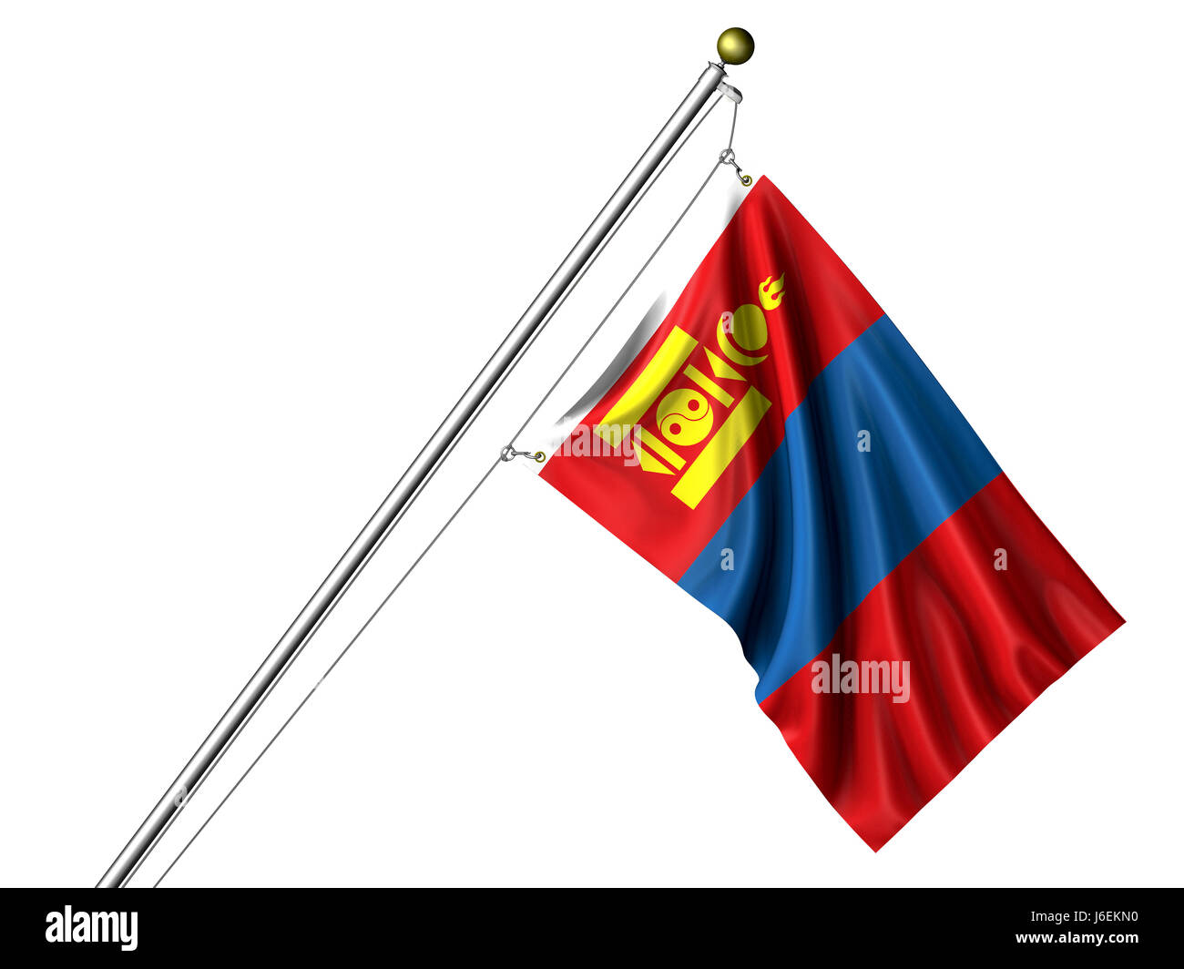 Asien-Mongolei, mongolische Flag asiatische isoliert Pole, isoliert Farbe Asien-Mongolei Stockfoto