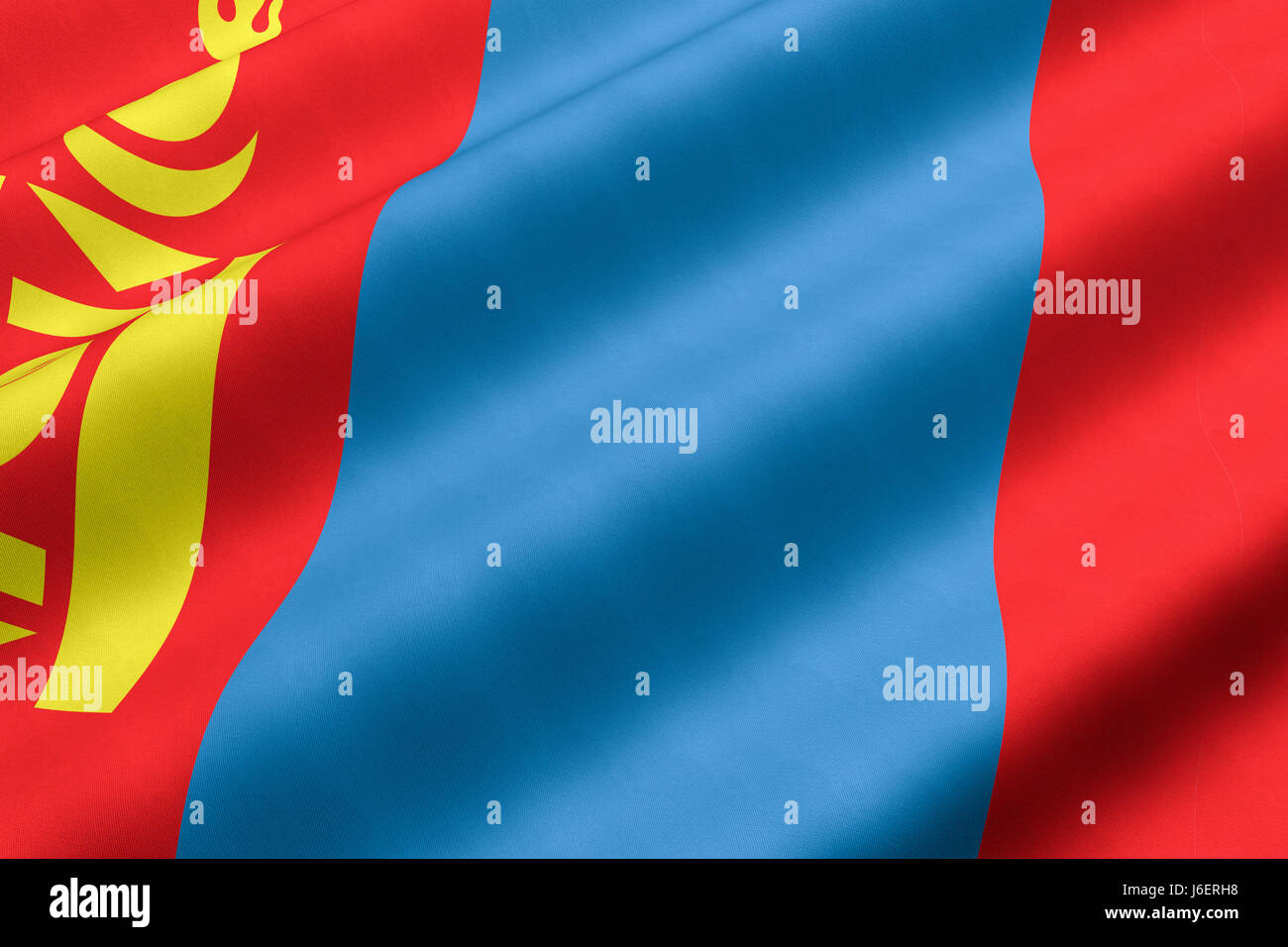 Asien-Mongolei mongolische Fahne asiatische Farbe Nahaufnahme Asien Mongolei mongolische Fahne Stockfoto