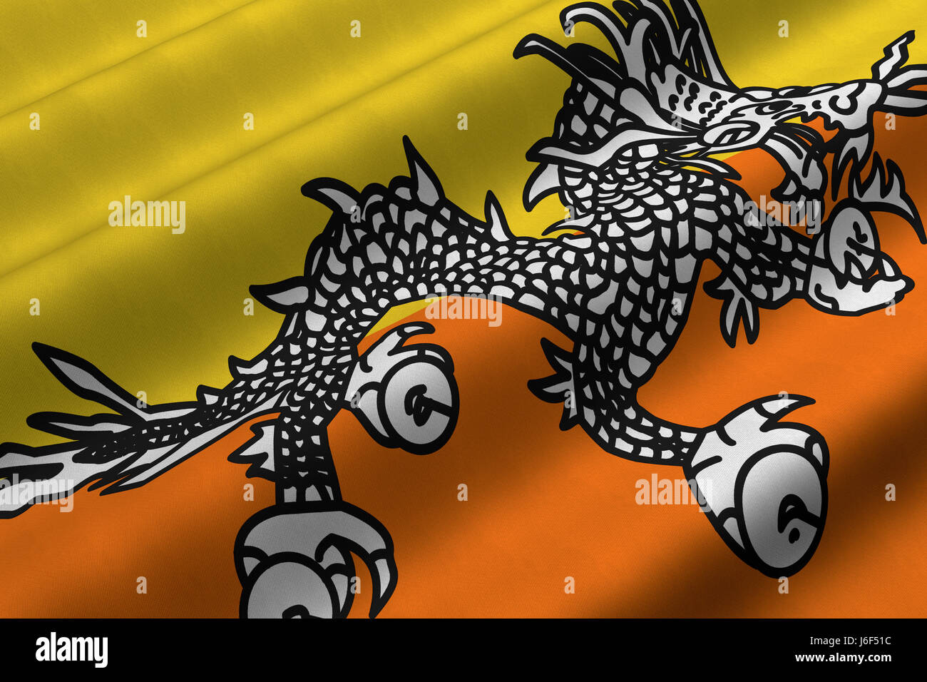 Asien Fahne asiatischen Bhutan Farbe Nahaufnahme Asien Textil Fahnenbanner Rendern asiatischen Stockfoto