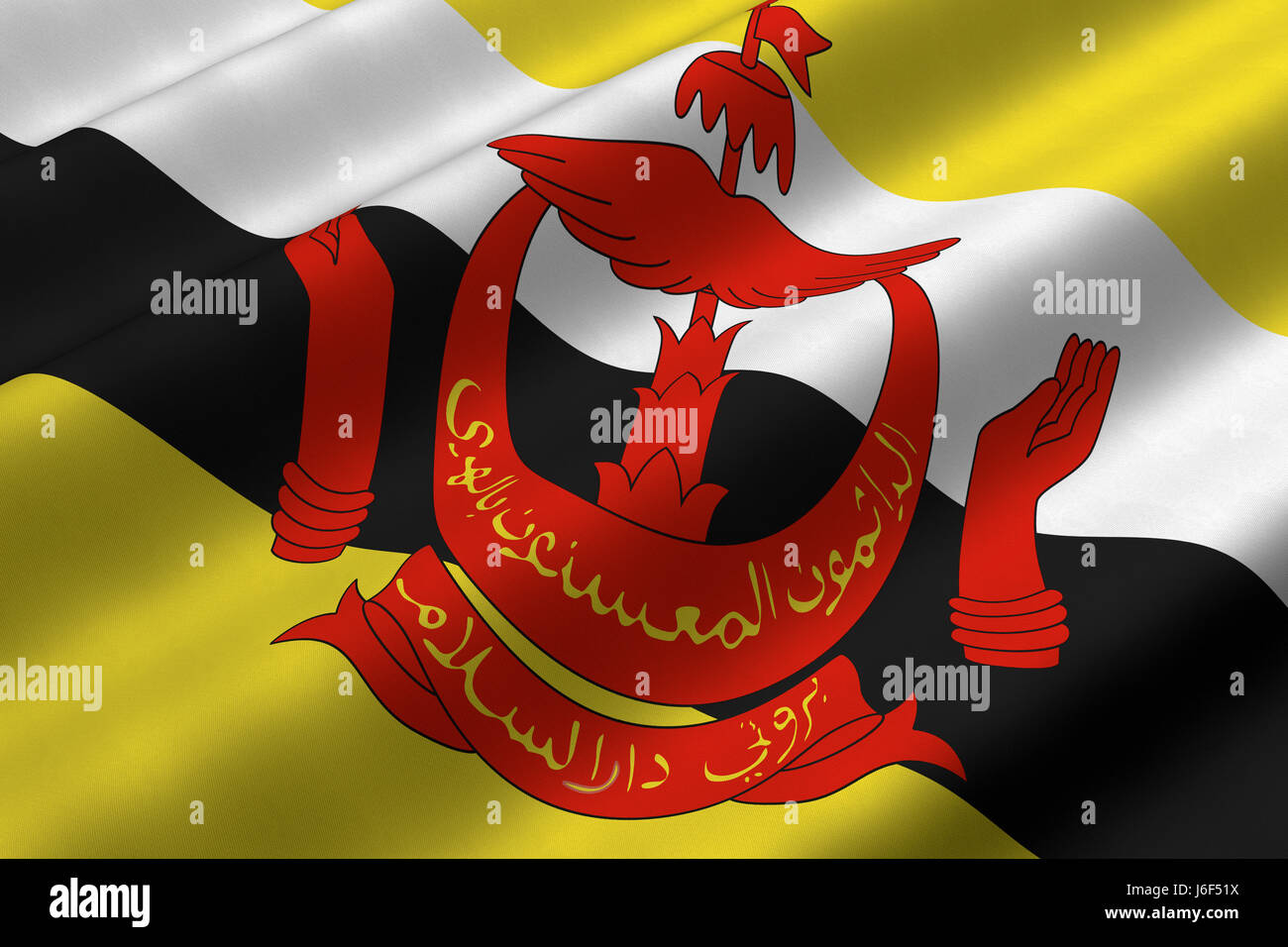 Asia asiatische Brunei Farbe Nahaufnahme Asien Flagge Textil Fahnenbanner Rendern asiatischen Stockfoto