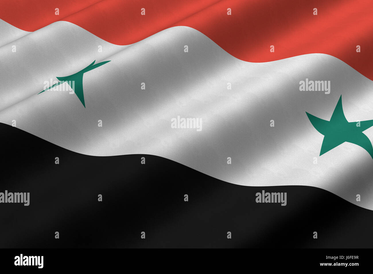 Asien Flagge Syrien asiatischen syrischen Nahaufnahme Asien Flagge Textil Syrien Farbwiedergabe Stockfoto