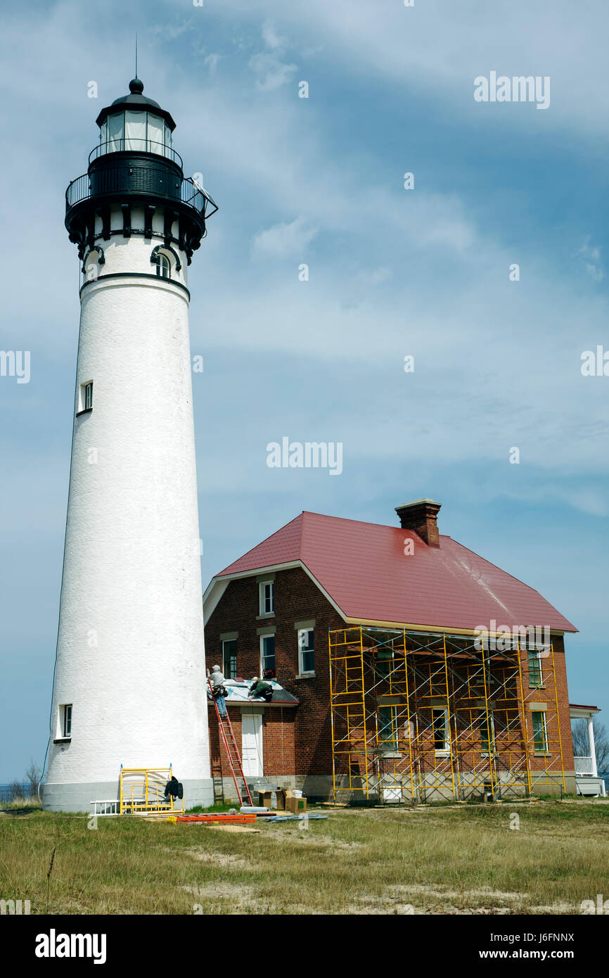 Michigan Upper Peninsula, U.P., UP, Lake Superior, Great Lakes, Pictured Rocks National Lakeshore, Au Sable Light Station, 1874, Renovierung, Reparatur, Turm, Licht Stockfoto