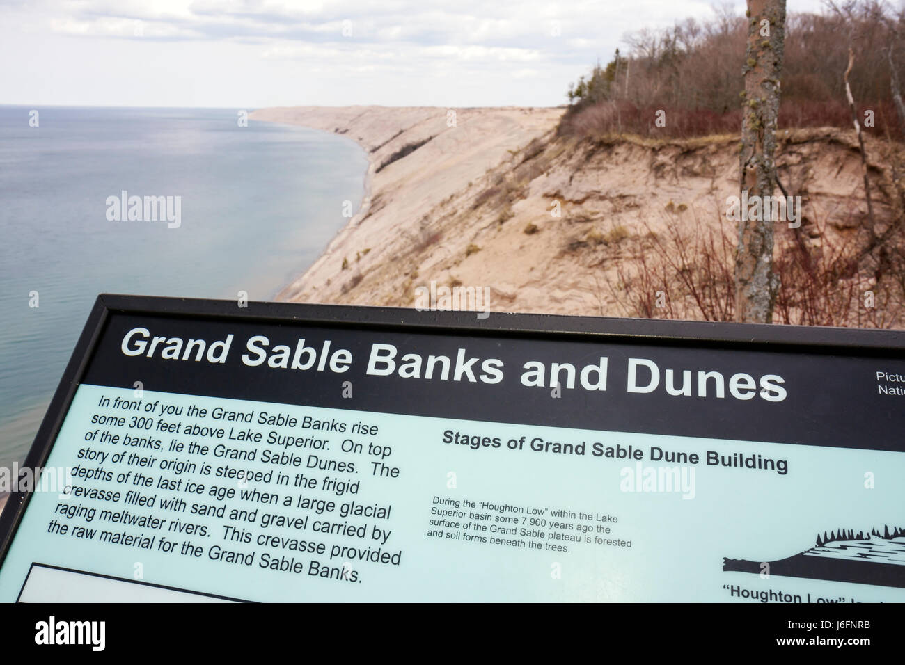 Michigan Upper Peninsula, U.P., UP, Lake Superior, Pictured Rocks National Lakeshore, Grand Sable Banks & Dunes, Great Lakes, Frühfrühling, interpretative Exhib Stockfoto