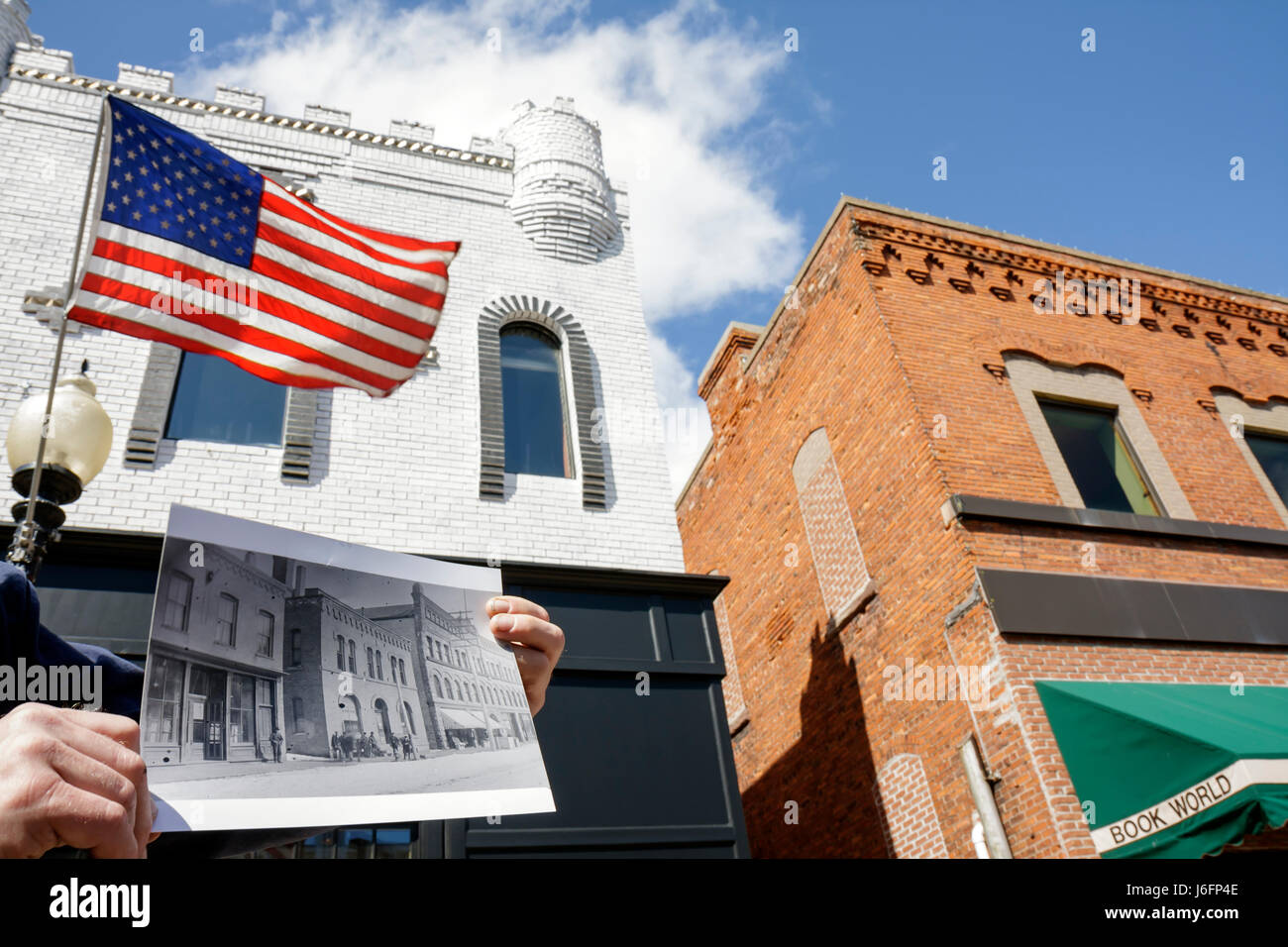 Marquette Michigan Upper Peninsula UP Lake Superior,West Washington Street,Vergleich,historisches Foto,Innenstadt,Gebäude,Erhaltung,Architektur MI090 Stockfoto