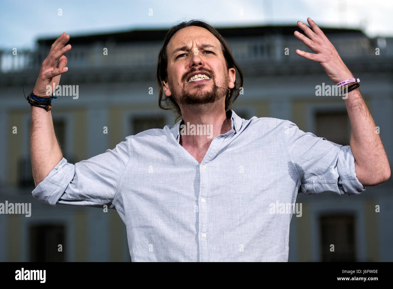 Madrid, Spanien. 20. Mai 2017. Pablo Iglesias, Führer der Podemos während einer Demonstration ein Misstrauensvotum, Präsident Mariano Rajoy zu unterstützen. Bildnachweis: Marcos del Mazo/Alamy Live-Nachrichten Stockfoto