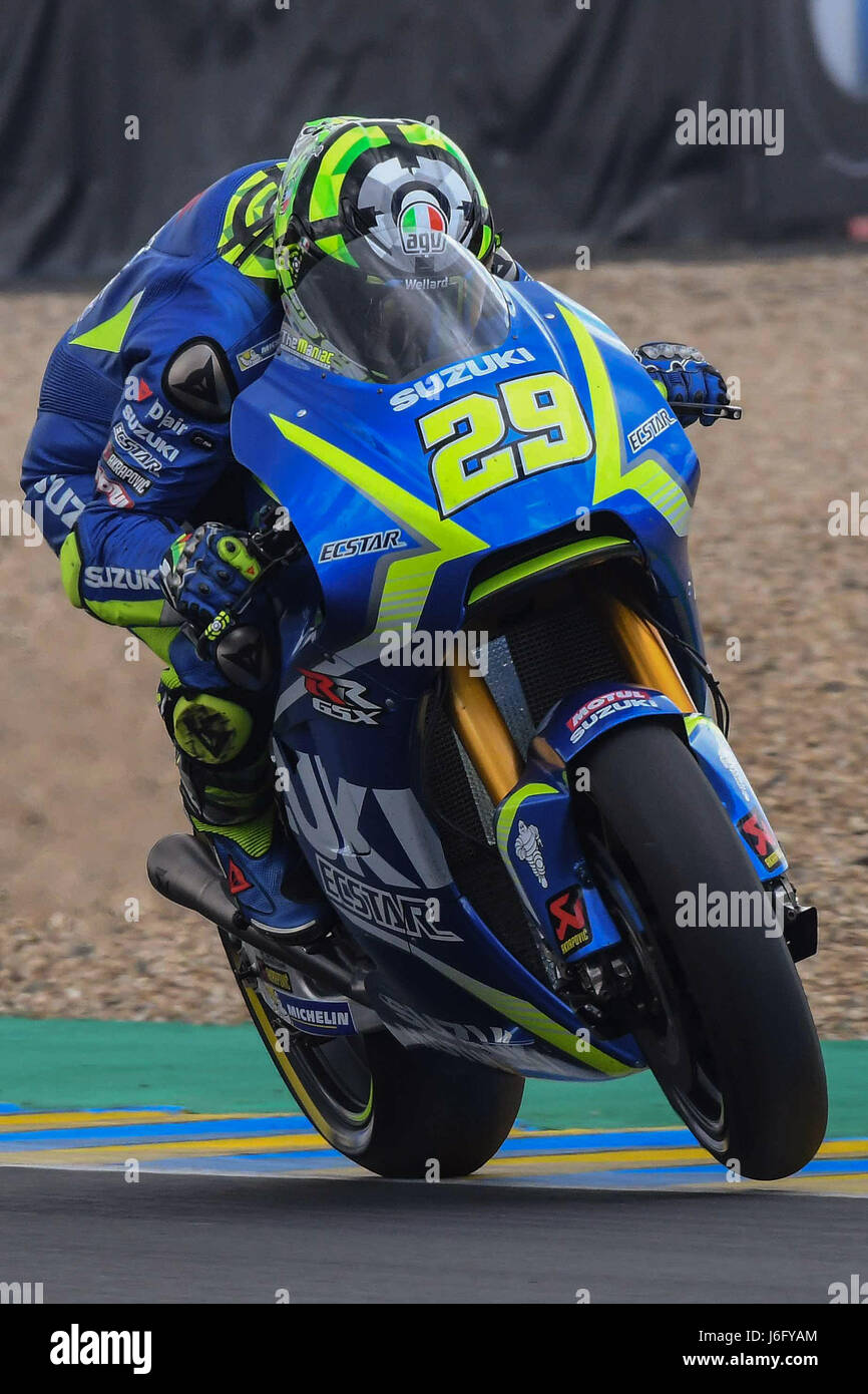 Le Mans, Frankreich. 20. Mai 2017. Andrea Iannone Italiens und Team Suzuki ECSTAR Fahrradtouren während des französischen MotoGp - Qualifying am 20. Mai 2017 in Le Mans, Frankreich. Bildnachweis: Marco Iorio/Alamy Live-Nachrichten Stockfoto