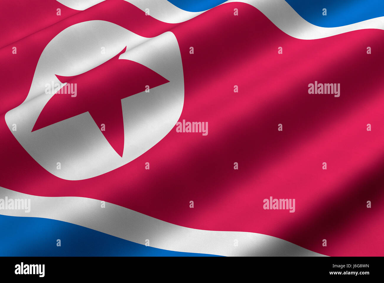 Asien Nord asiatischen Korea koreanische Farbe Nahaufnahme Asien Flagge Textil Fahnenbanner Stockfoto