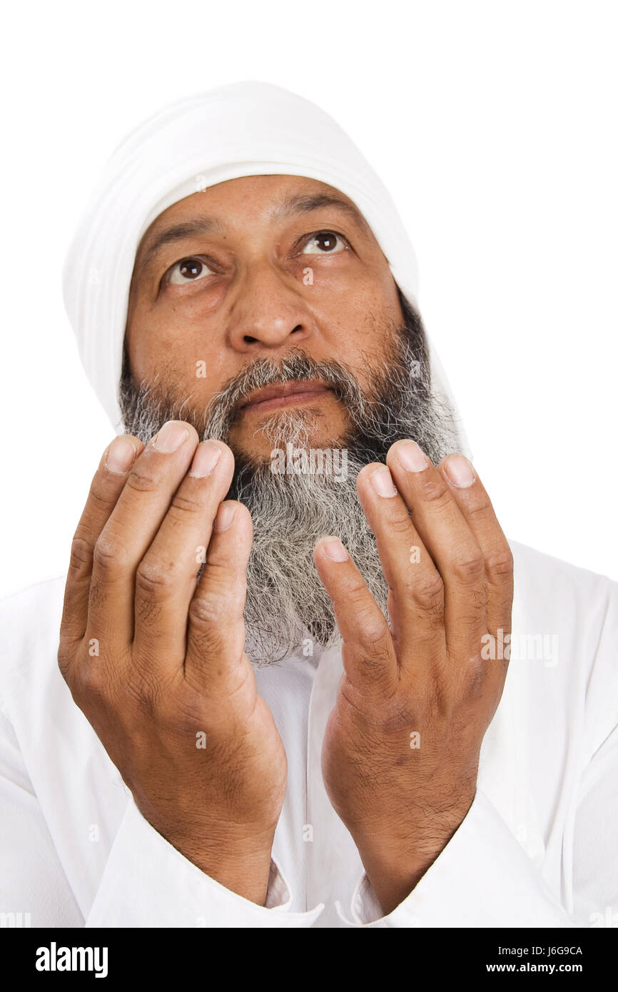 männlich männlich Bart arabische Turban betender Mann Mensch Menschen Muslime Stockfoto