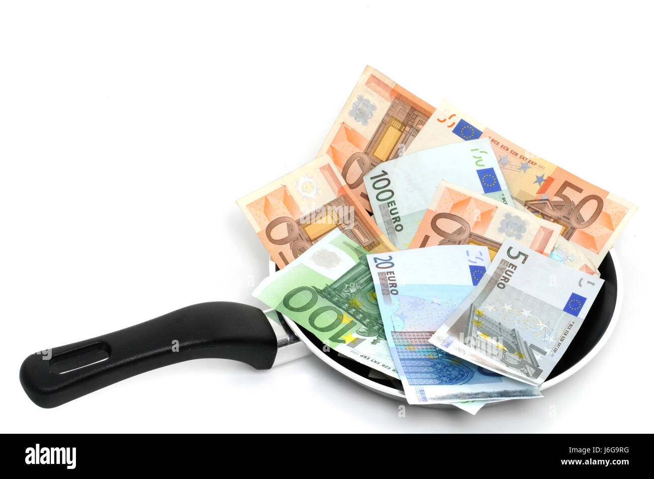 Geldschein Geld Finanzen pan Pfanne Euro Kochen Köche kochen kochen bank Stockfoto
