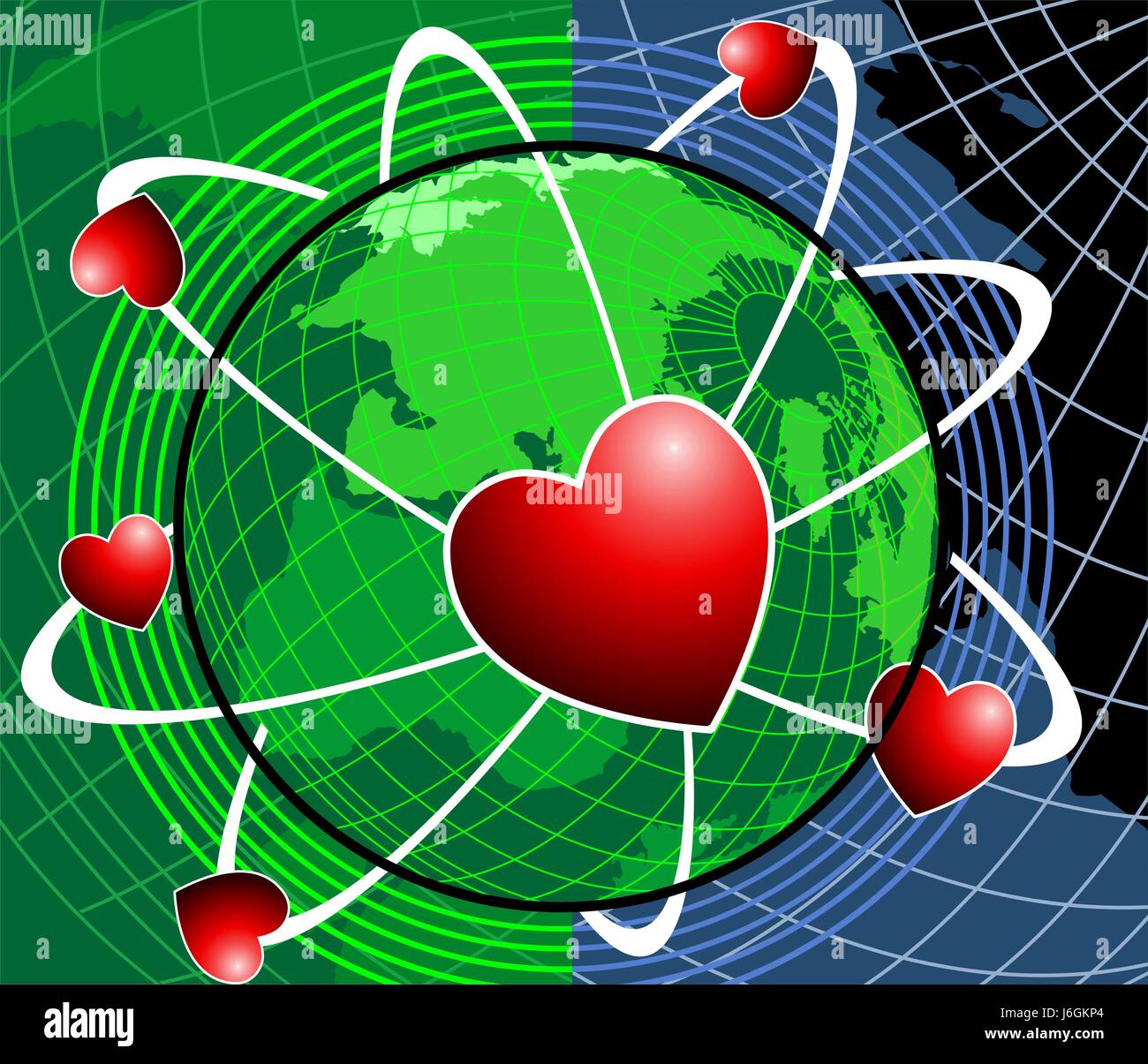 Muster Globus Planet Erde Welt Umlaufbahn Band Band Band  Konstruktionszeichnung Herz Stockfotografie - Alamy