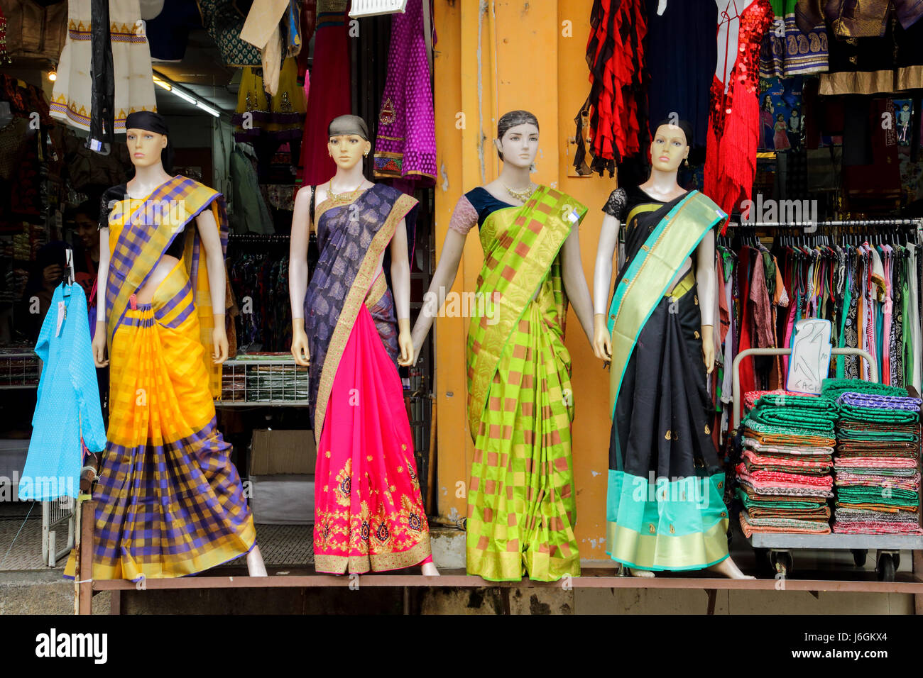 Bunte saree Textil Tuch Shop in den Straßen von Little India, Penang, George Town, Malaysia, Asien, Pradeep Subramanian Stockfoto
