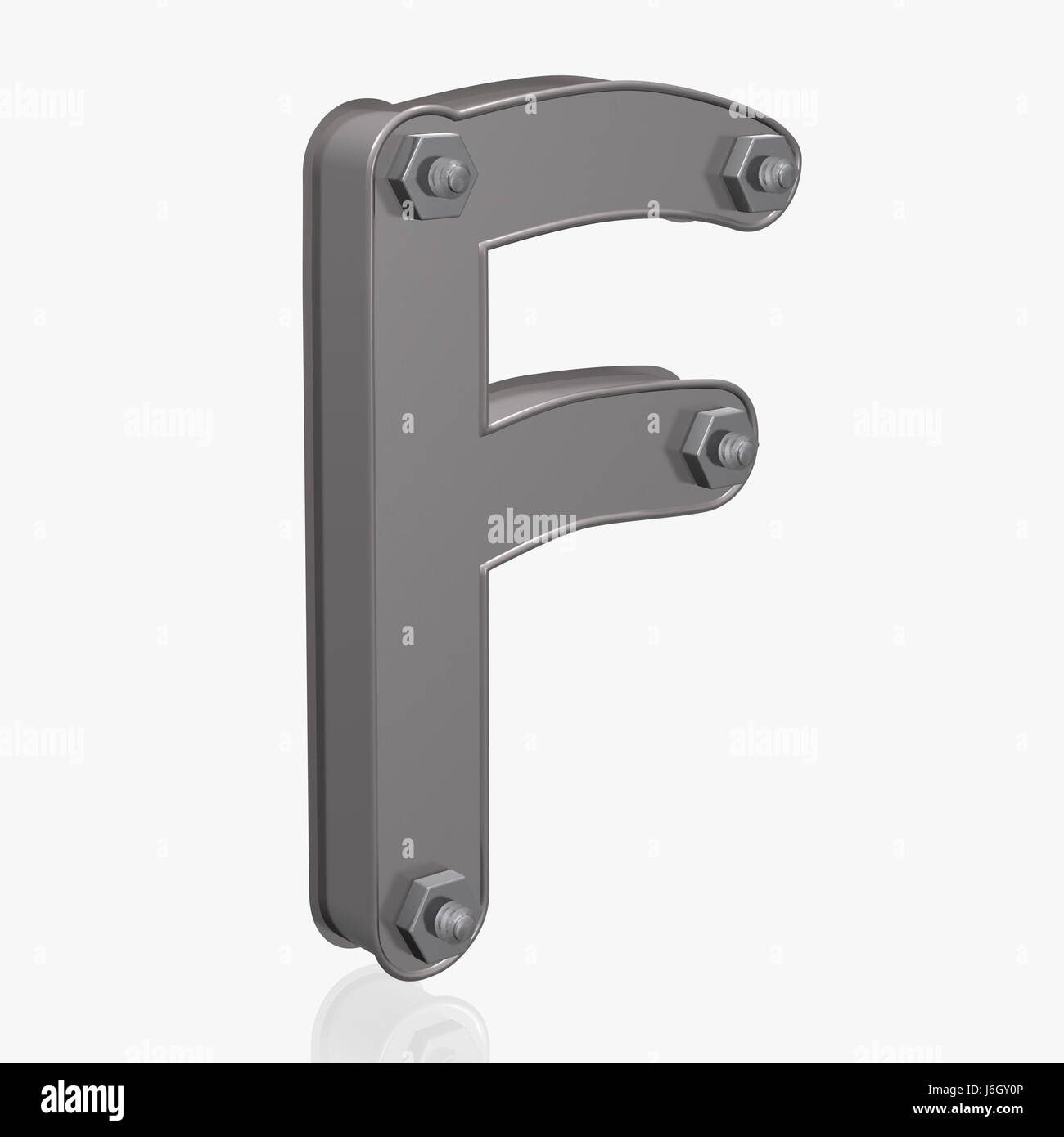 Schraube aus Metall Blech Brief Charakter Blockletters Zeichen Signal isoliert Stockfoto