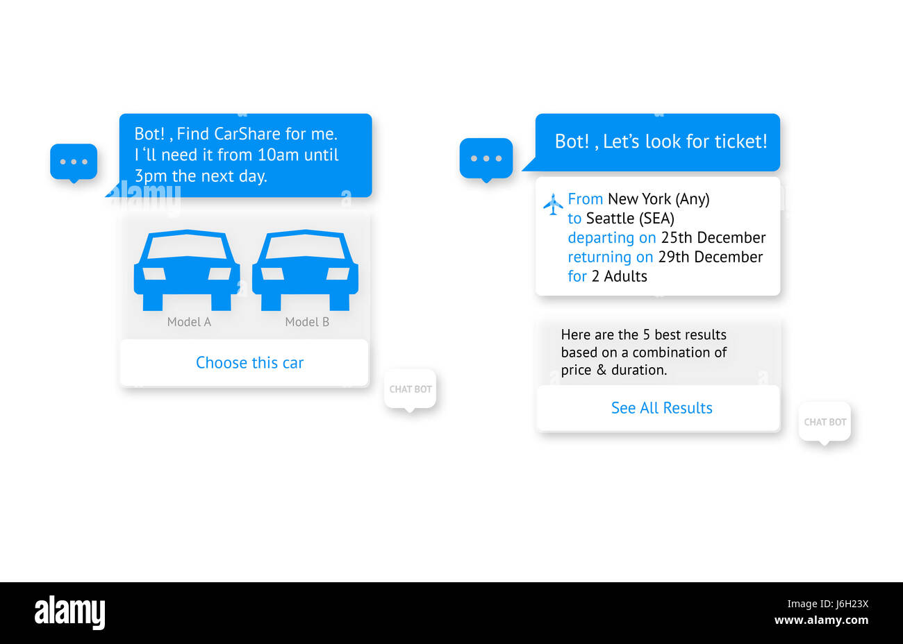 Chat-Bot und zukünftige marketing-Konzept. Automatische Chatbot Meldungsdialogfeld auf weißem Hintergrund. Stockfoto
