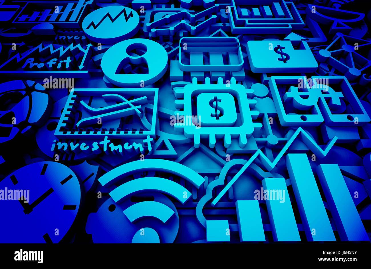 FinTech Anlagekonzept finanzielle Internet Technologie. Blauton des abstrakten Hintergrund, 3D illustration Stockfoto