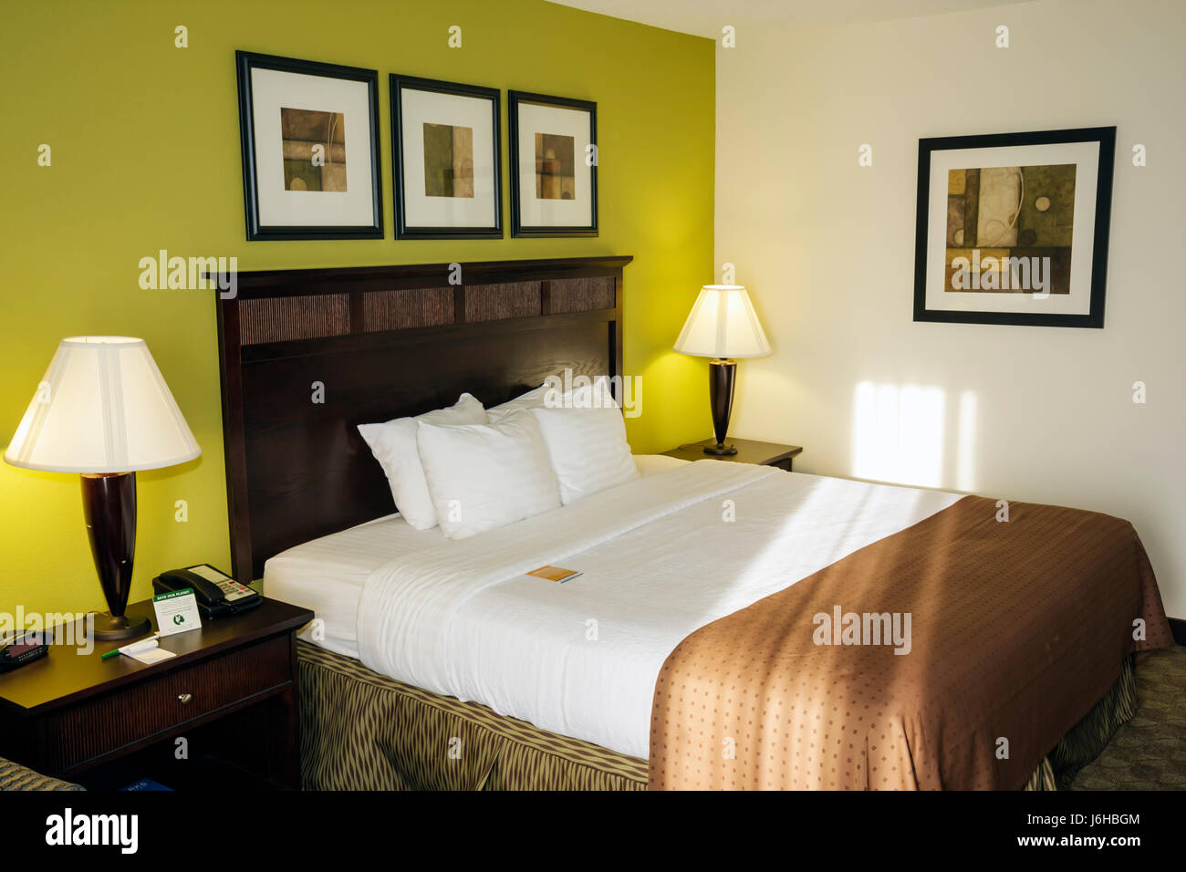 Virginia Roanoke, Holiday Inn, Tanglewood, Kette, Unterkunft, Hotel, Gästezimmer, Kingsize-Bett, Lampen, Dekor, Innenarchitektur, VA090622042 Stockfoto