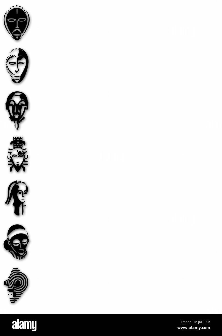 vertikale Kante afrikanischen Hintergrund Hintergrund links schwarz dunkelhäutigen kohlschwarze Masken Stockfoto