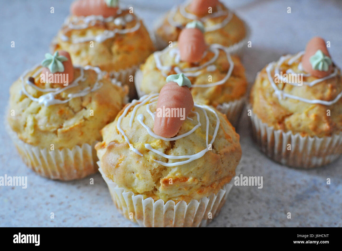 fancy Amerika Gebäck Karotten Kuchen Karotte Keks Muffin-Törtchen Zucker süß Stockfoto