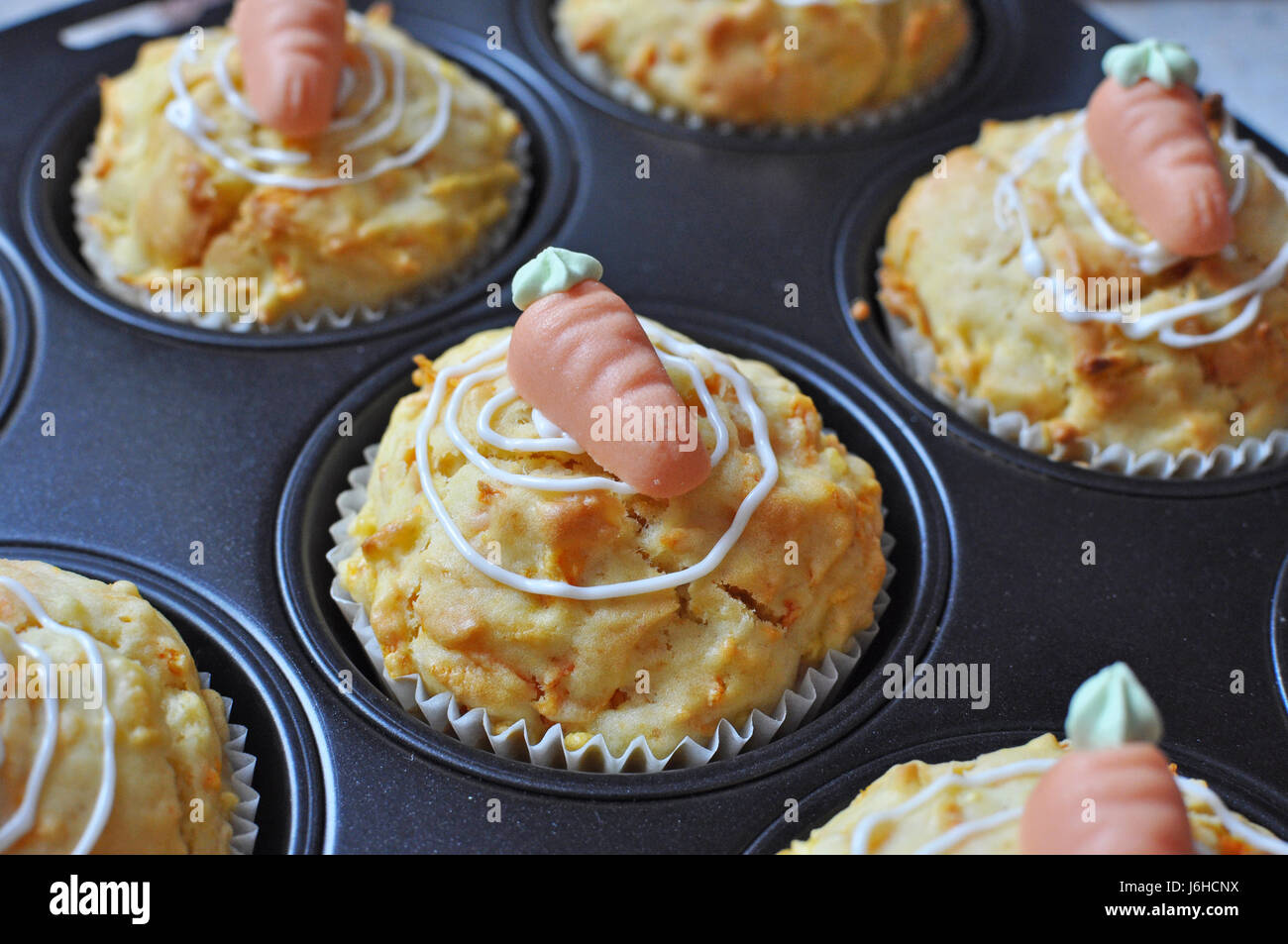 Amerika Gebäck Karotten Torten Karotten Muffin Törtchen Zucker süß Kuchen Stockfoto