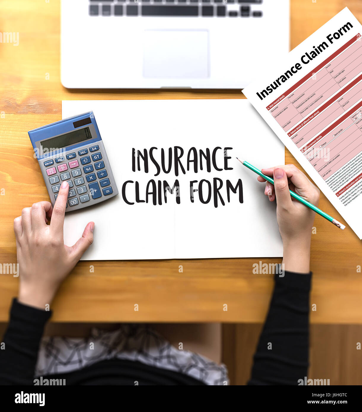 Gesundheit Versicherungsformular, Geschäftskonzept, Versicherte Ansprüche Zustand von Notlage behauptet Stockfoto