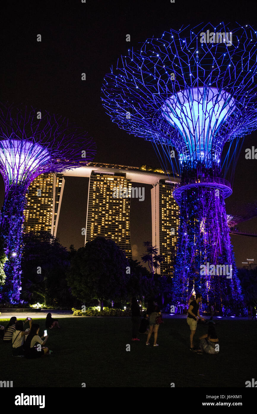 Schöne Nachtzeit in Gärten an der Bucht, Singapur. Stockfoto