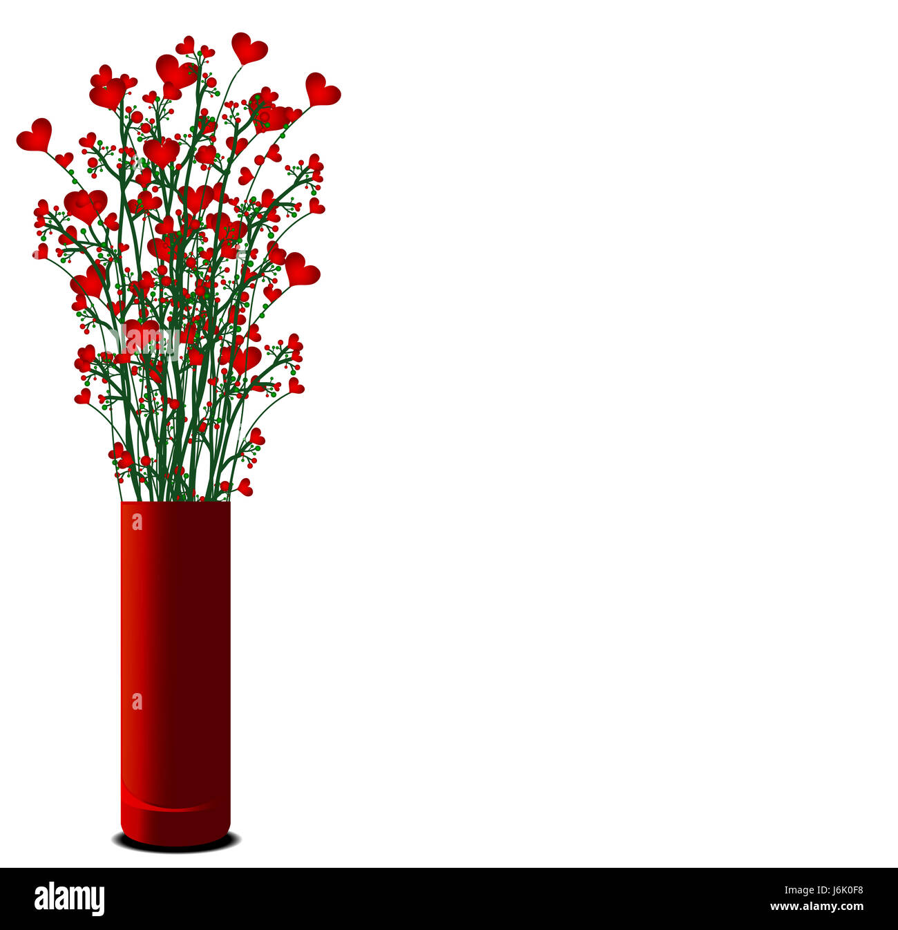 Vase mit Herzen, Blumen Stockfoto
