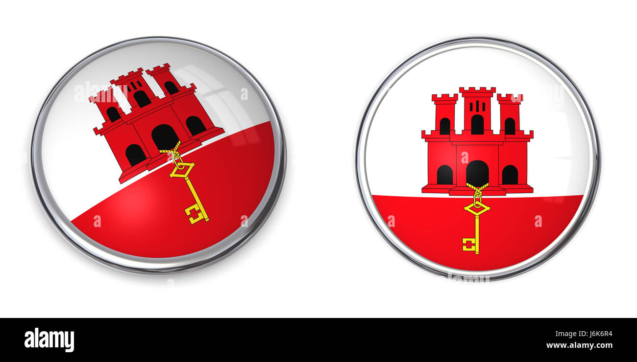 Flagge Button Banner Gibraltar Abzeichen Pin Aufkleber Sticker Reisen isoliert Tourismus Stockfoto