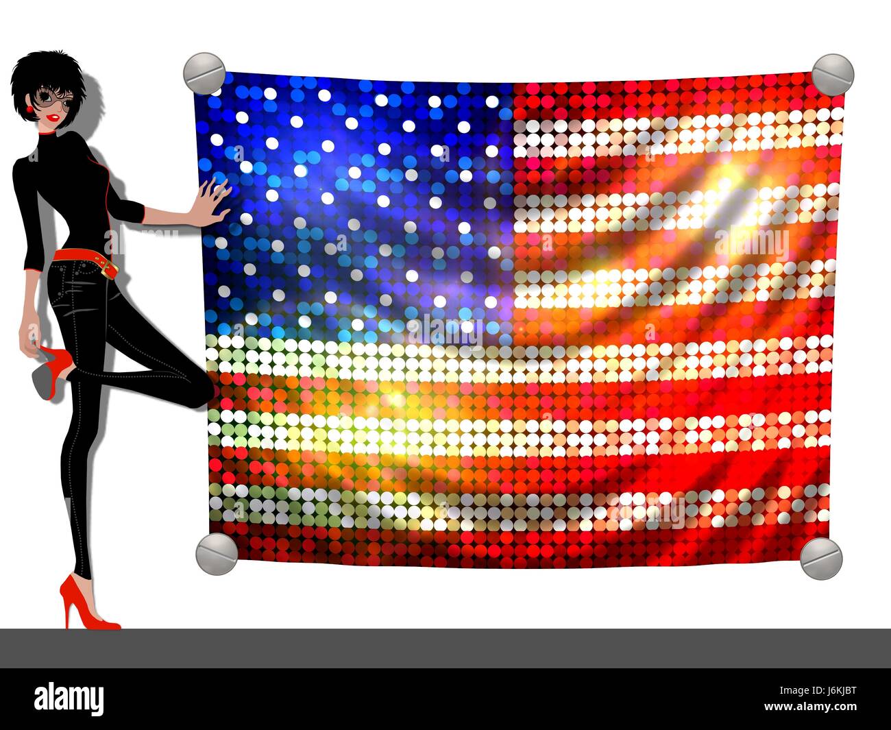 Frau mit Flagge usa Stockfoto