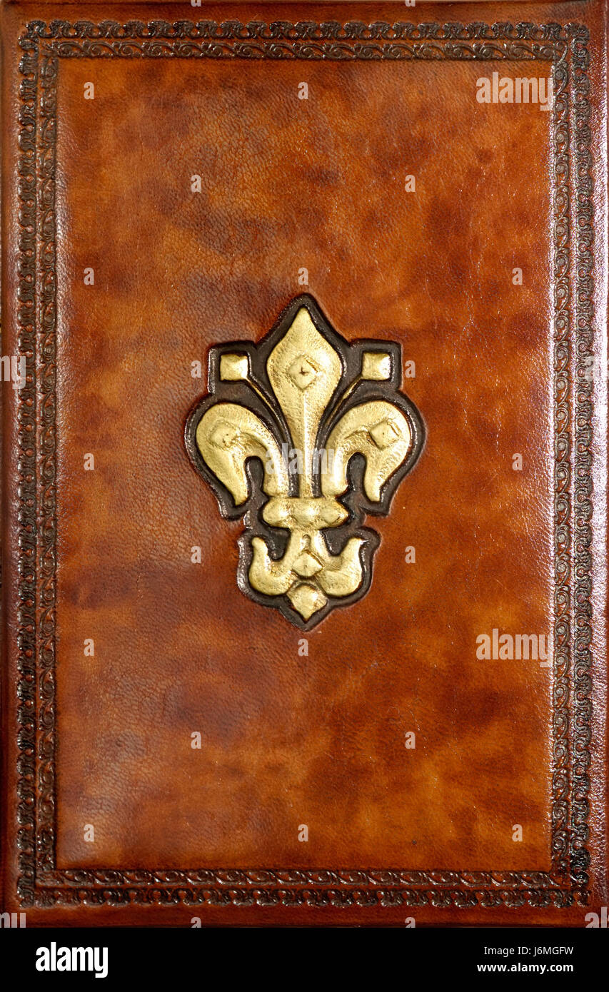 Antik-Leder Abdeckung Retro-Buch Hintergrund Hintergrund Piktogramm symbol Stockfoto