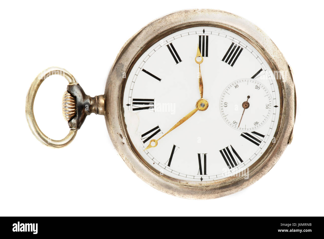 Uhr Silber Zeit Zeit Datumsanzeige Vintage Uhr Objekt Detail isoliert Stockfoto