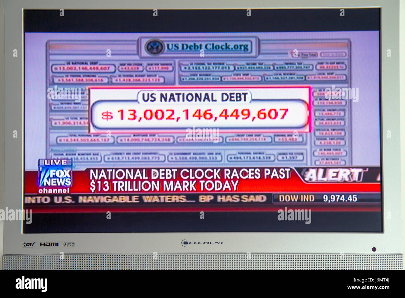 Miami Beach Florida, Fox News Kabelkanal, nationale Schuldenuhr, Finanzkrise, Kreditaufnahme, TV, Fernsehen, Set, Bildschirm, Flachbildschirm, Kabel, Sender Stockfoto