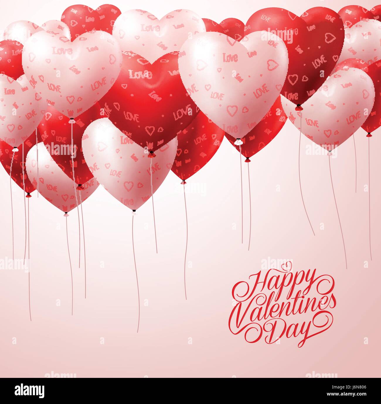 Weiße und rote Herz Luftballons fliegen mit Muster in weiß für Valentines Greetings Hintergrund. Vektor-Illustration Stock Vektor