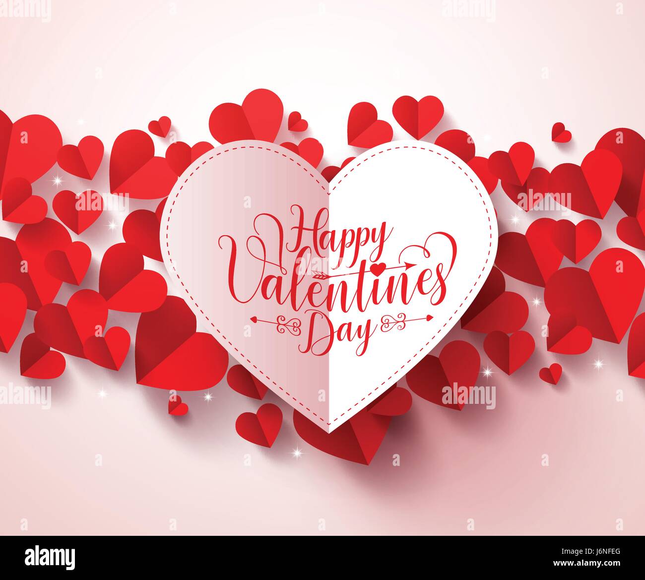 Valentinstag Grüße Karte Vektor-Design in der Farbe weiß mit happy Valentines Day Typografie. Rote Herzen in weißem Hintergrund Stock Vektor