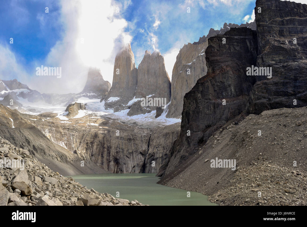 Die drei Türme des Nationalparks Torres del Paine. Stockfoto