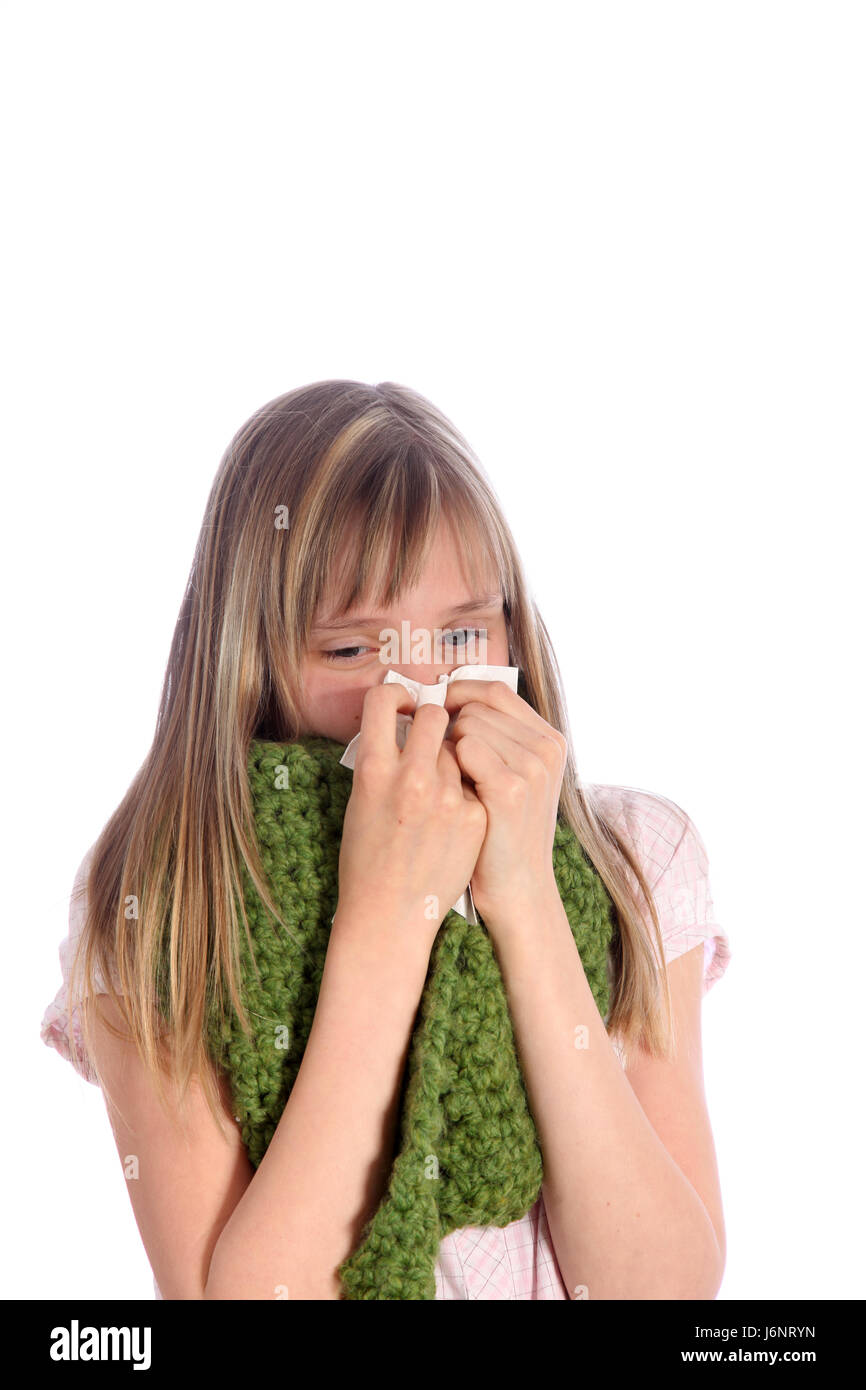 weibliche kalt Katarrh Heuschnupfen Allergie Kind Mädchen Mädchen Gesundheit weibliche Schmerz kalt Stockfoto