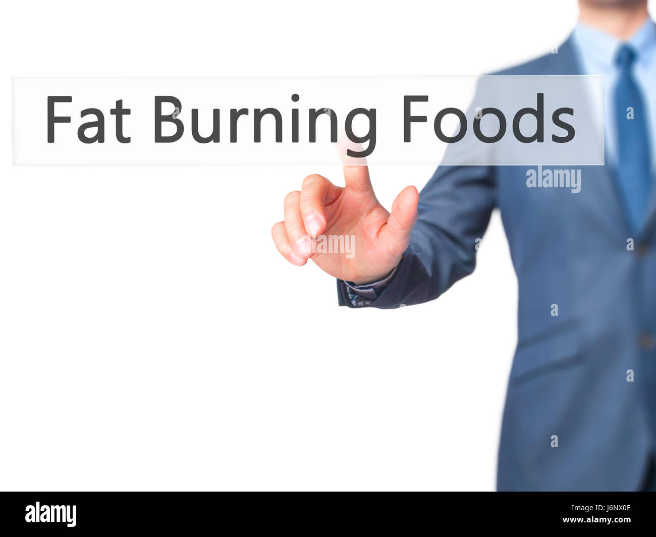 Fat Burning Foods - Geschäftsmann Hand Taste am touch-Screen-Oberfläche. Wirtschaft, Technologie, Internet-Konzept. Stock Foto Stockfoto